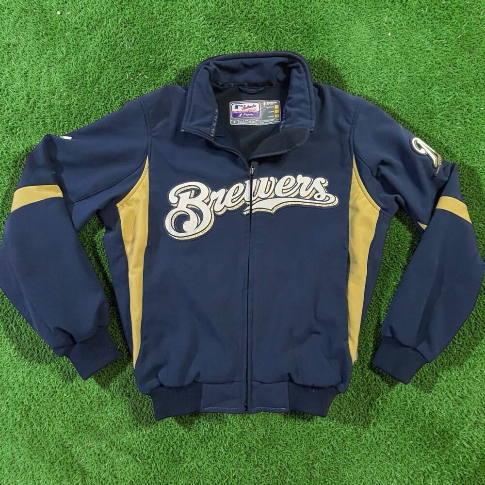 Milwaukee Brewers Majestic Authentic Therma Base Full Zip‎ Dugout Jacket Men's S